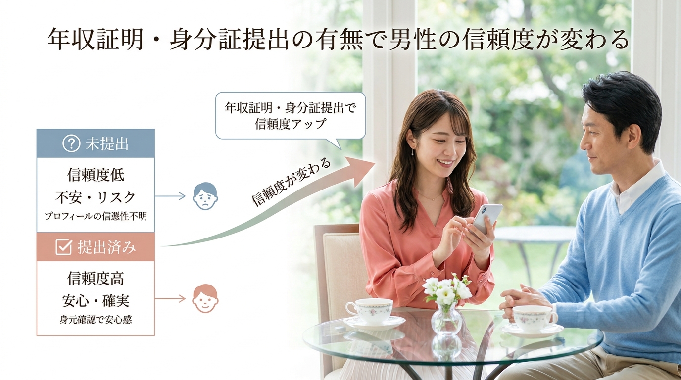 年収証明・身分証提出の有無で男性の信頼度が変わる