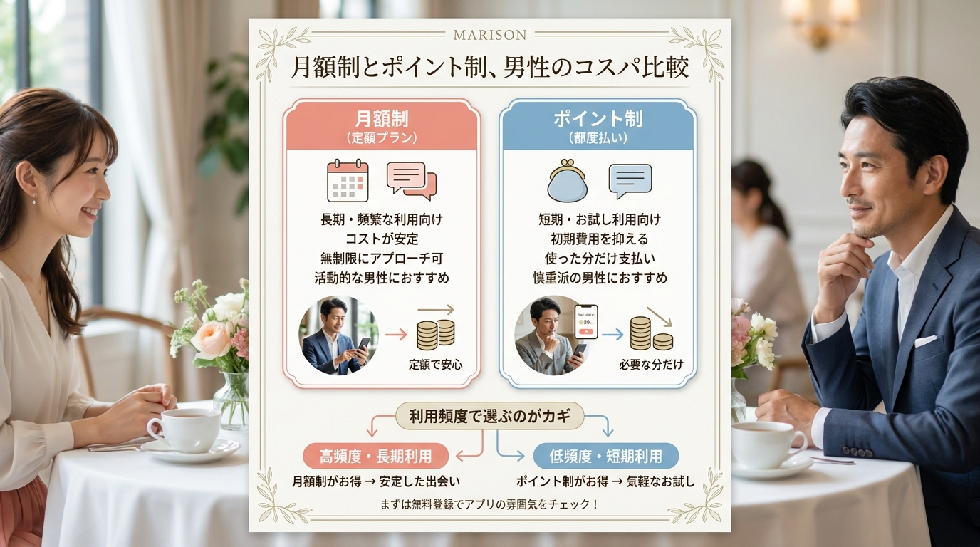 月額制とポイント制、男性のコスパ比較