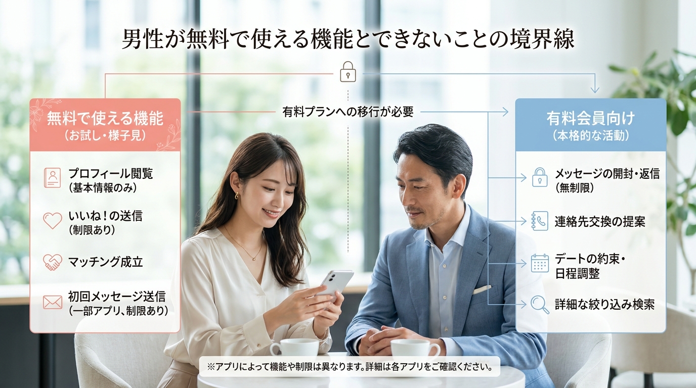 男性が無料で使える機能とできないことの境界線