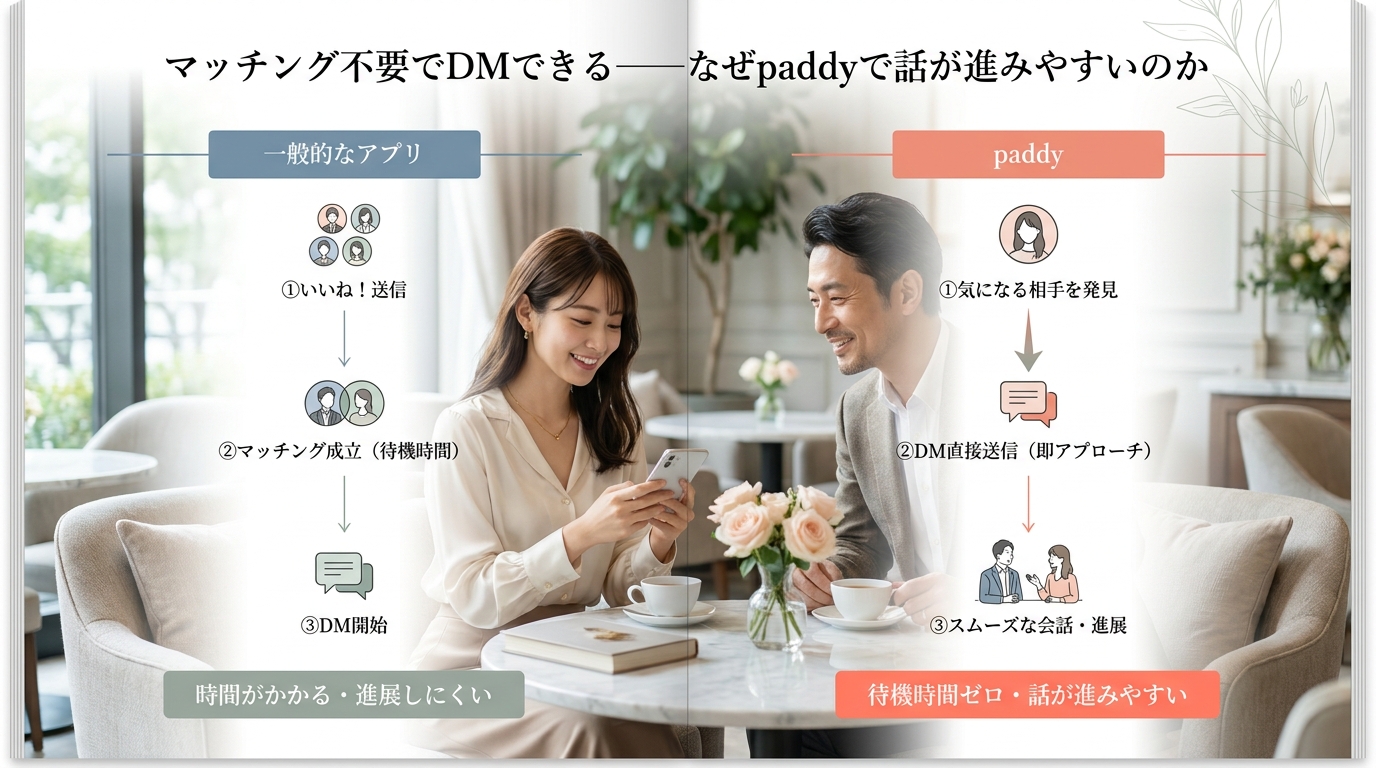 マッチング不要でDMできる——なぜpaddyで話が進みやすいのか