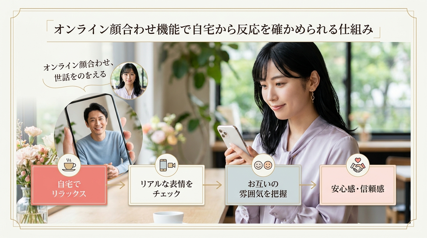 オンライン顔合わせ機能で自宅から反応を確かめられる仕組み
