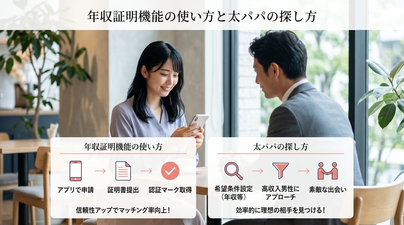 年収証明機能の使い方と太パパの探し方