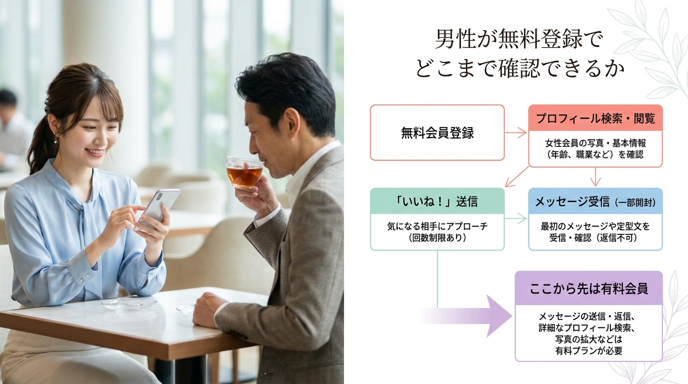 男性が無料登録でどこまで確認できるか